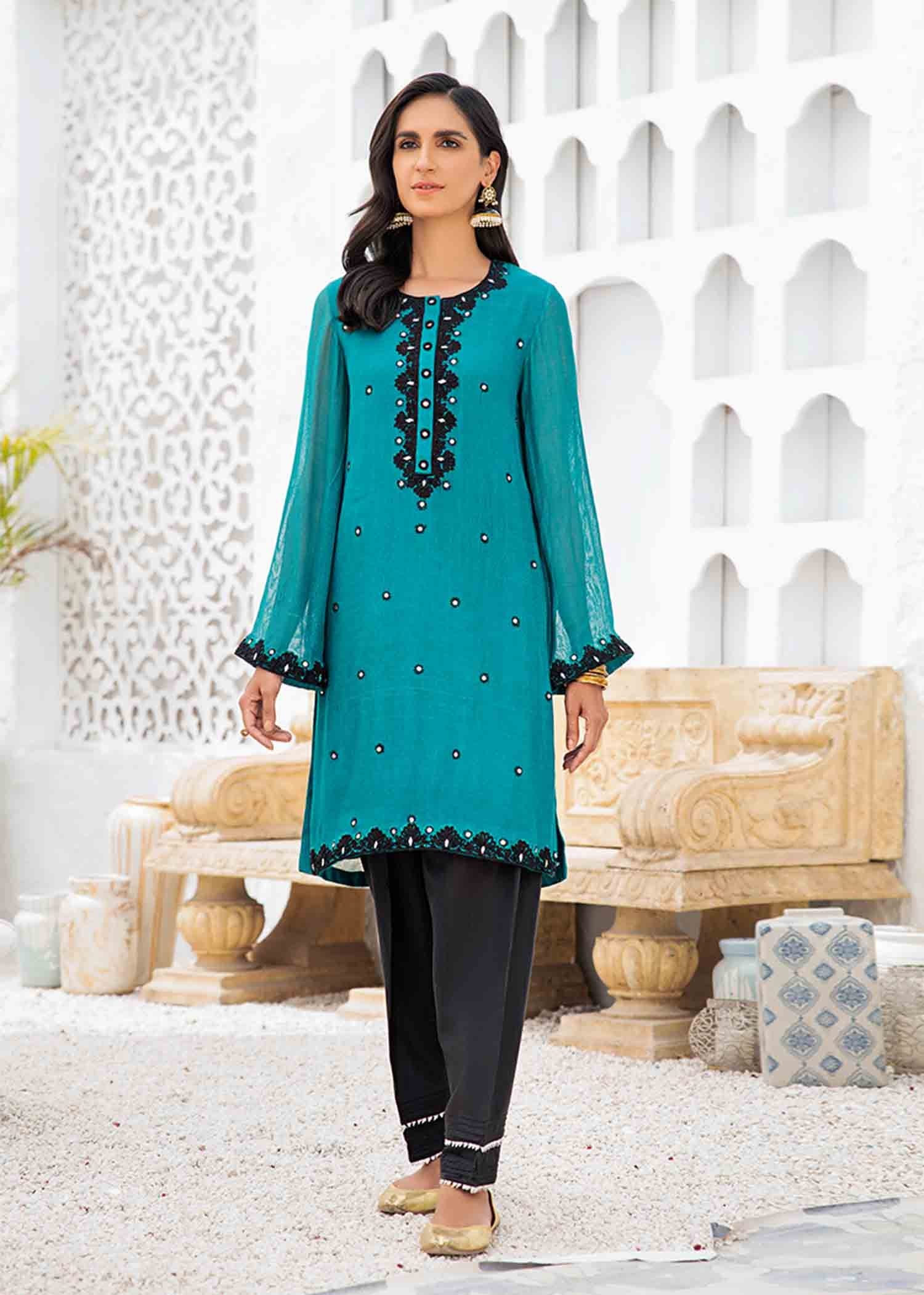 TEAL RUSH - EMBROIDERED SHIRT