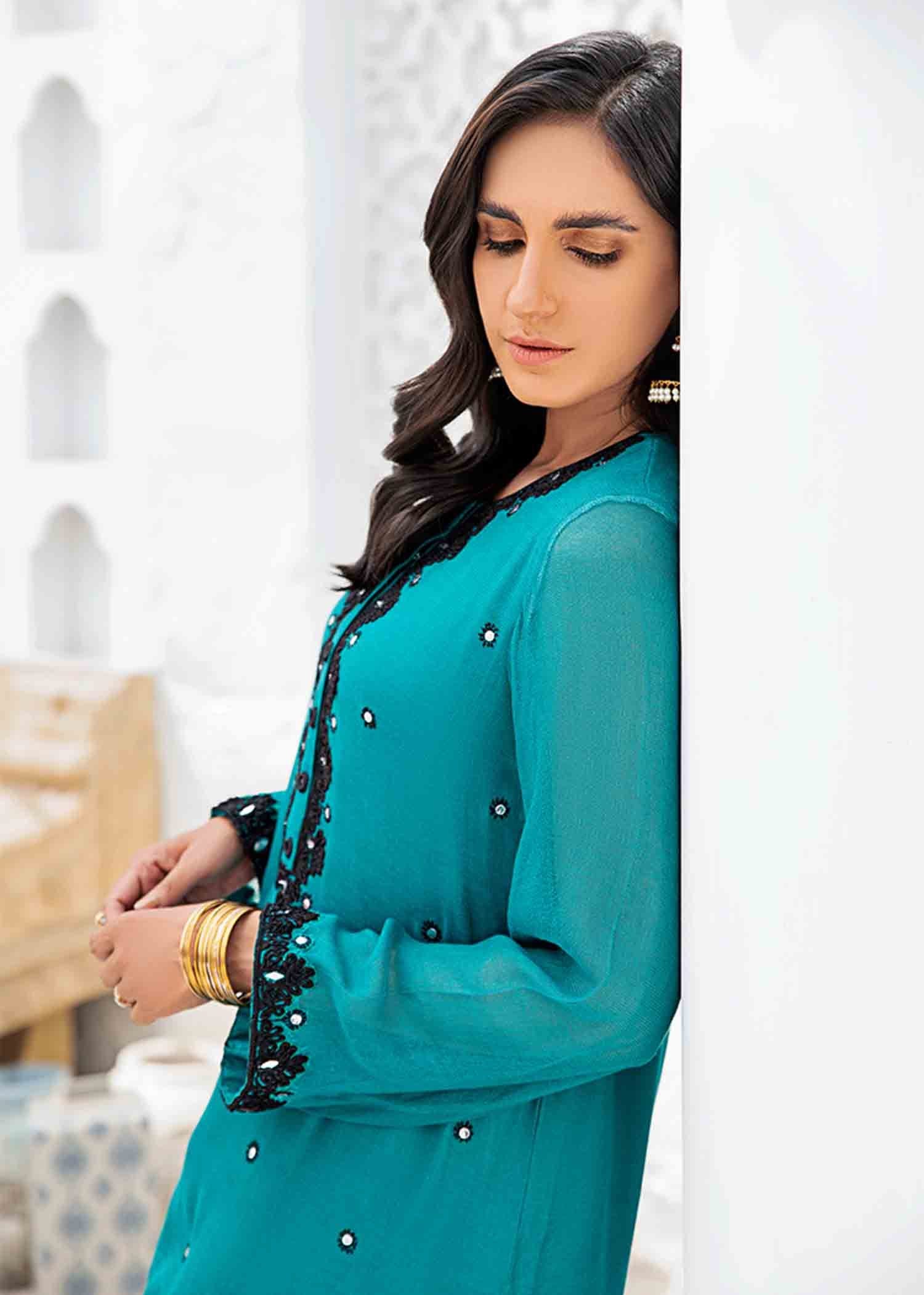 TEAL RUSH - EMBROIDERED SHIRT